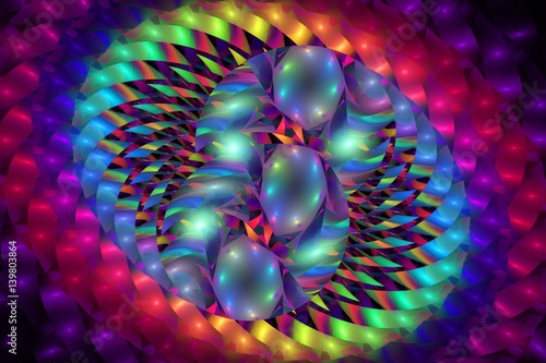Tableau sur toile Abstract glowing rainbow shapes on black background