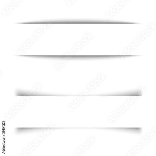Set of black shadow for page tab dividers. Vector isolated on white background. Collection paper shadow effect. Text box, banner.