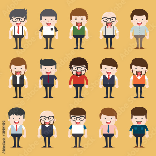 Set of diverse business people. Different and dress styles. Character set with flat design style.