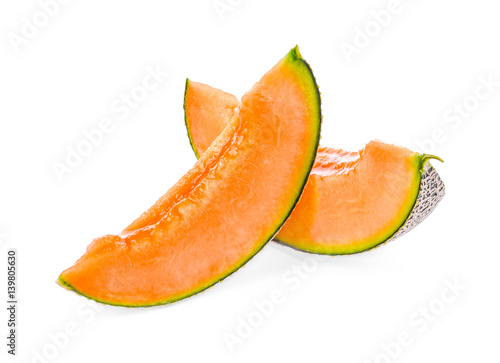 cantaloupe melon slices on white background
