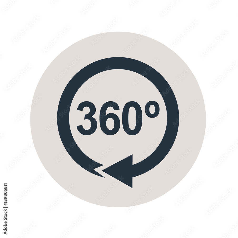 Icono plano 360 con flecha circular en circulo gris Icono plano 360 con flecha circular en circulo gris