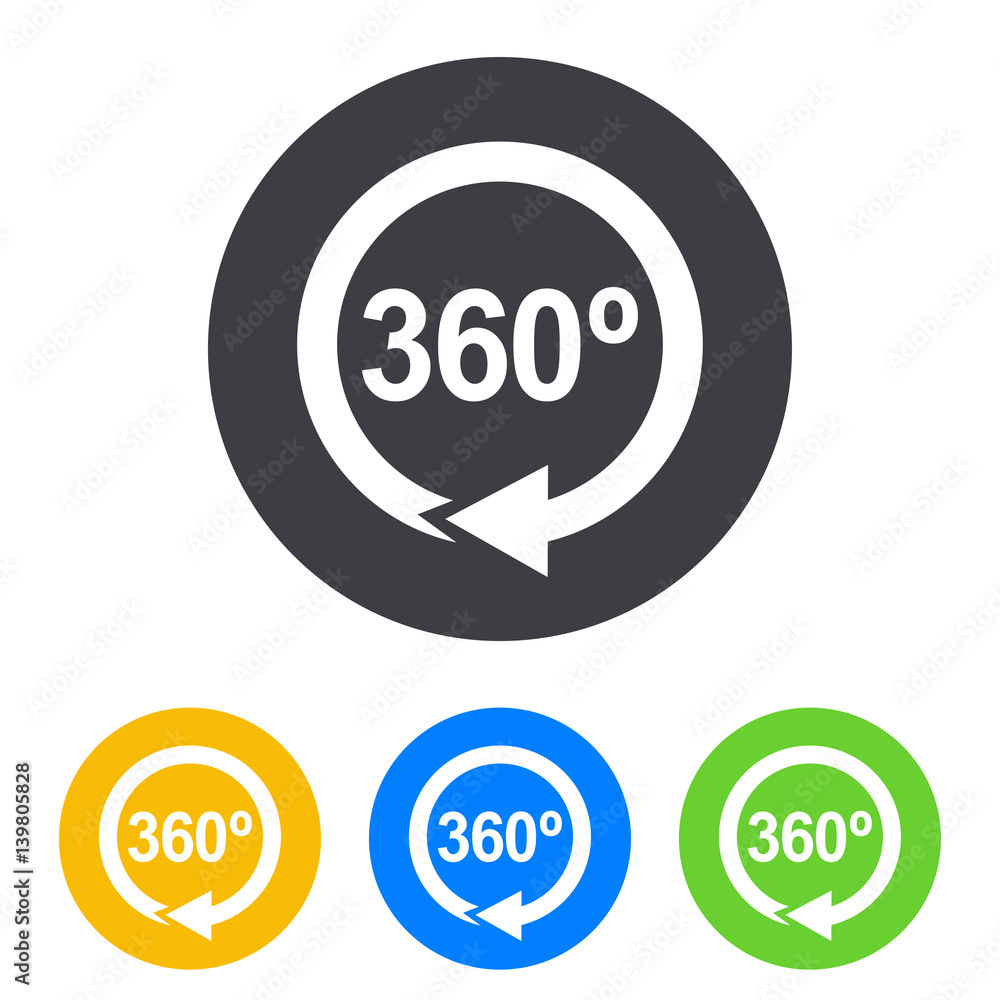 Icono plano 360 con flecha circular en circulo varios colores