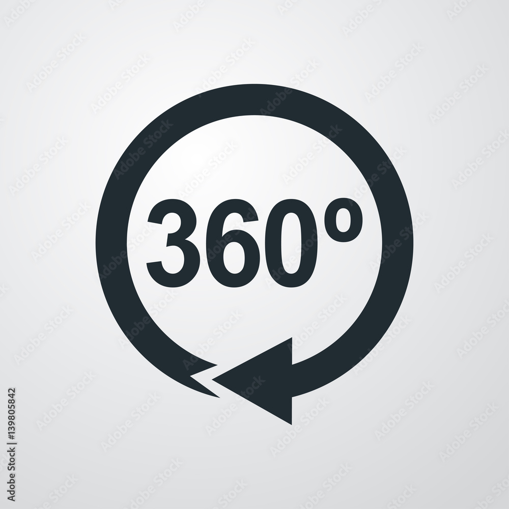 Icono plano 360 con flecha circular en fondo degradado Icono plano 360 con flecha circular en fondo degradado