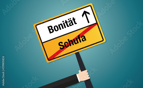 Schufa Bonität Schild Flat Design