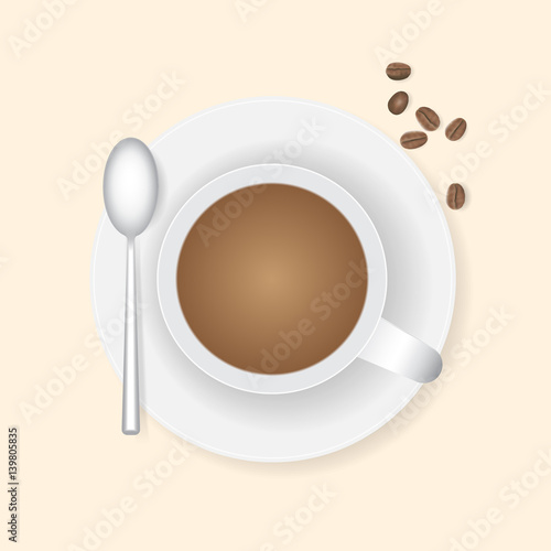 Vector illustration of a cup of coffee and coffee beans.
