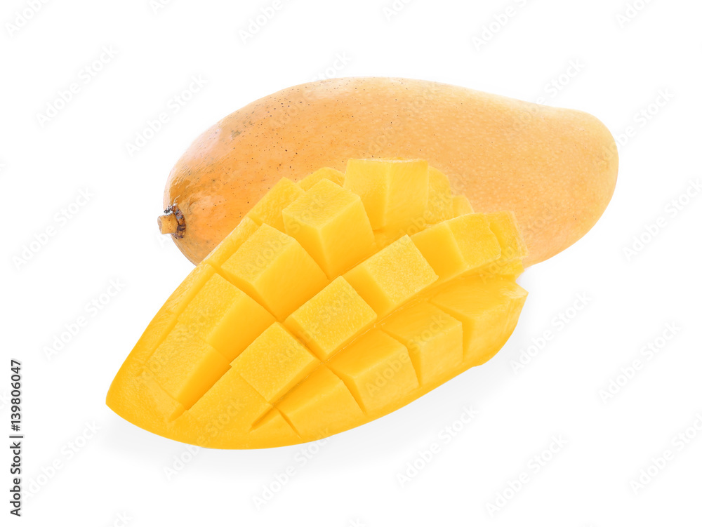 Mango cubes Isolated on a white background. Mango cubes Isolated on a white background.