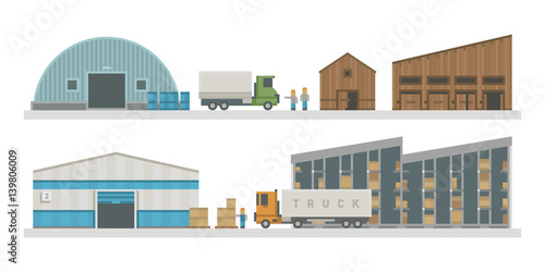 Warehouse logistic buildings vector illustration.