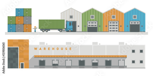 Warehouse logistic buildings vector illustration.