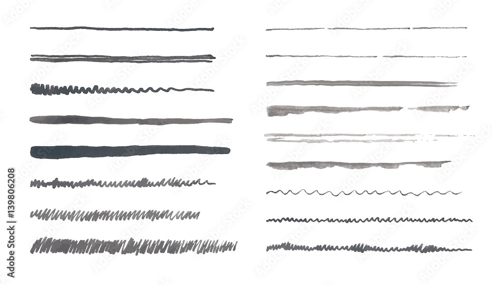 Hand drawn brush strokes. Collection of artistic ink brushes. Grunge design elements.