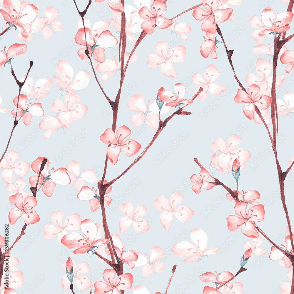 Fototapeta premium Blossom. Watercolor seamless floral pattern. Hand drawn background 7