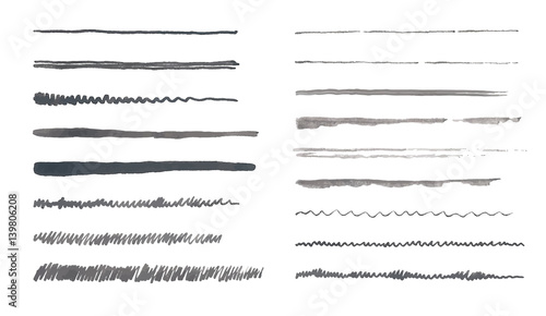 Hand drawn brush strokes. Collection of artistic ink brushes. Grunge design elements.