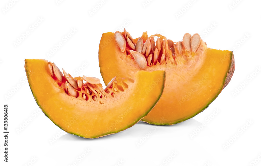 fresh sliced pumpkin isolated on white background fresh sliced pumpkin isolated on white background