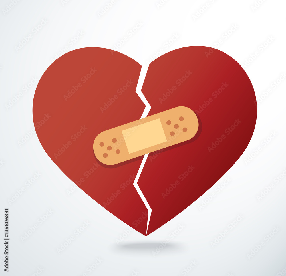 sticking plaster on broken heart icon vector sticking plaster on broken heart icon vector