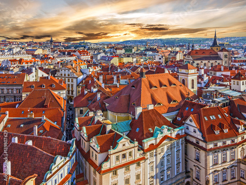 Prague city - Czech Republic. Houses roofs, old town square
