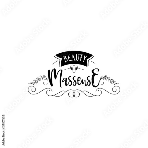 Badge for small businesses - Beauty Salon Masseuse. Sticker, stamp, logo - for design, hands made. With the use of floral elements, calligraphy and lettering