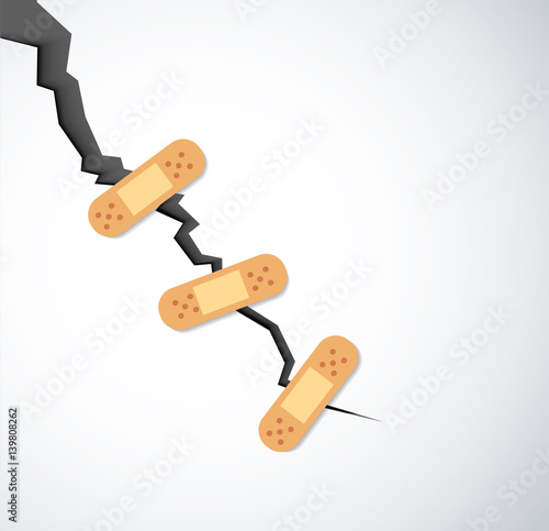 sticking plaster on crack in ground after earthquake the rift on surface 