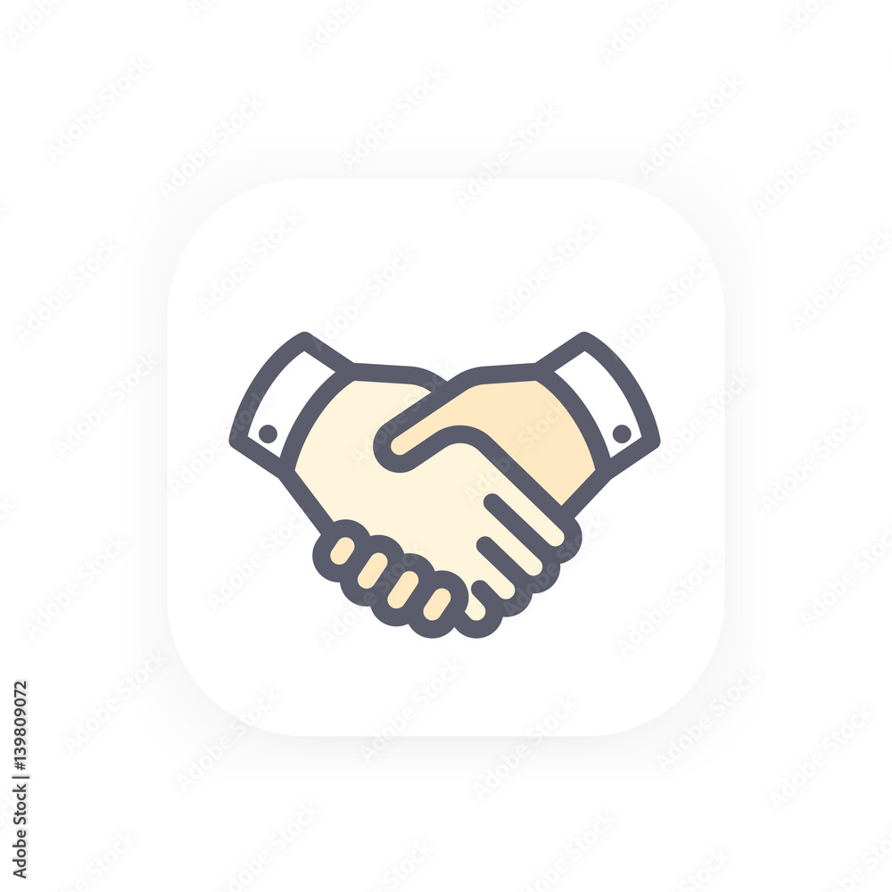 handshake icon, partnership, shaking hands, agreement vector pictogram in flat style with outline handshake icon, partnership, shaking hands, agreement vector pictogram in flat style with outline
