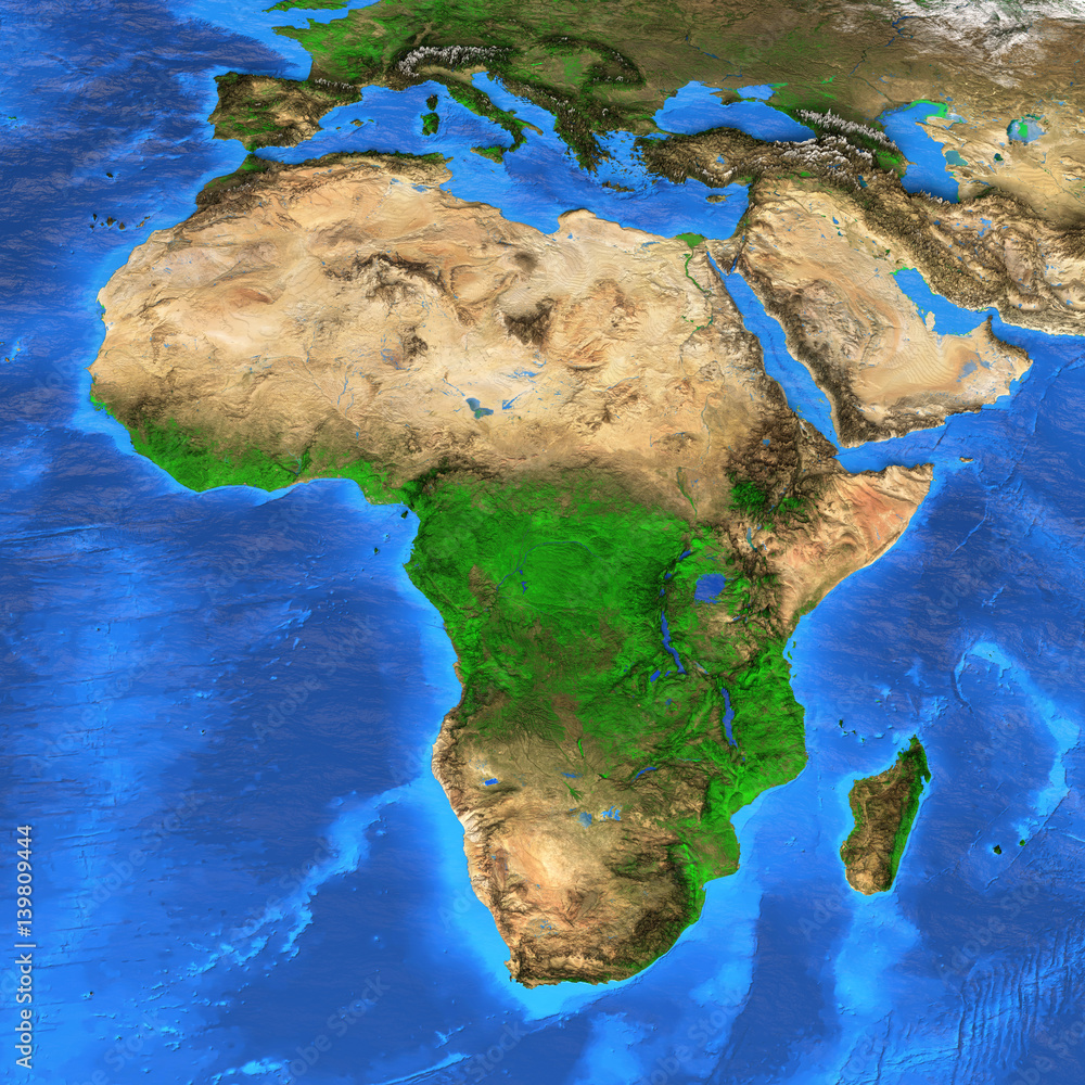 Obraz Mapa świata w wysokiej rozdzielczości skupiona na Afryce