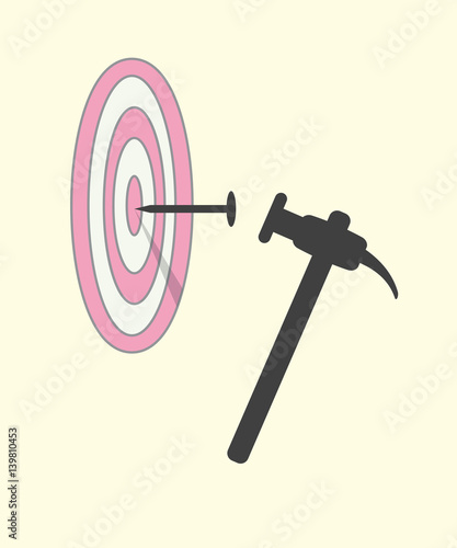 Hit Nail in target by hammer. Abstract target achievement straight forward strategy concept