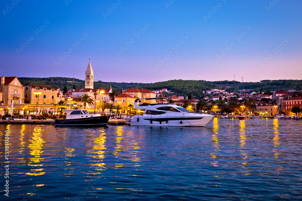 Town of Supetar waterfront evening view