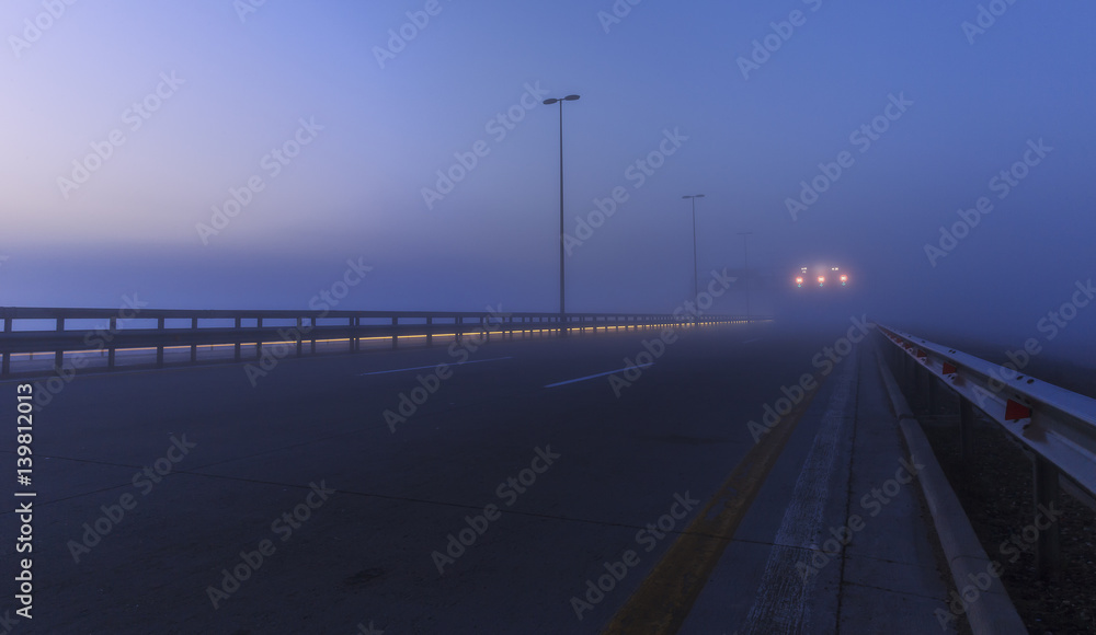 Speedway from Baku to the airport in a misty morning.Azerbaijan