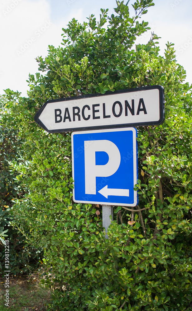 road sign Parking and Barcelona
