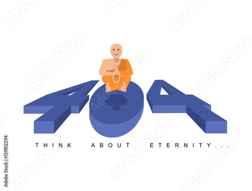 Error 404.  Buddha meditating. think about eternity.  Page not found template for website. Page lost and found message. problem disconnect
