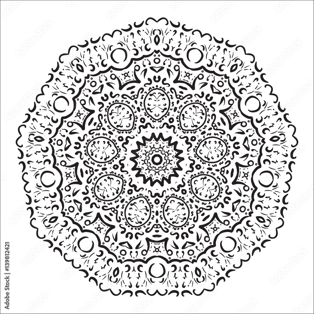Abstract black and white mandala pattern. Vector Illustration.