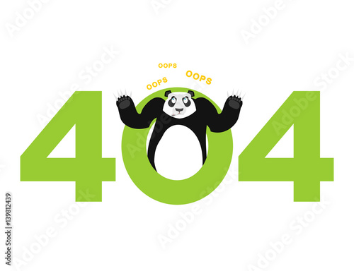 Error 404. panda surprise. Page not found template for web site.China bear does not know and is surprised. Page lost and found message. problem disconnect