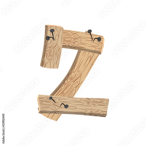Number 2 wood board font. Two symbol plank and nails alphabet. Lettering of boards. Country chipboard ABC