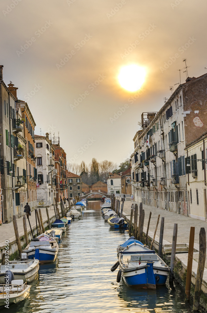 Grand Canal Venice Italy Sunset, Sunrise, Down, Orange, HDR, Colorful, Vertical