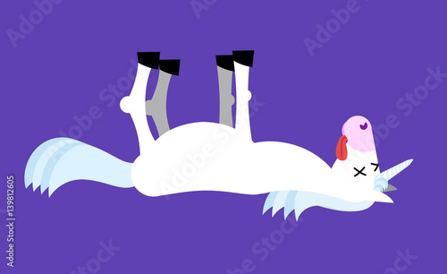 Dead unicorn. deadly Fantastic animal with horn. Corpse is mythical beast