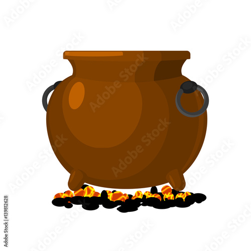 Boiler is on charcoal. pot isolated. Big cauldron on white background