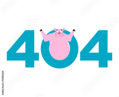 Error 404. pig surprise. Page not found template for web site. piggy does not know and is surprised. Page lost and found message. problem disconnect