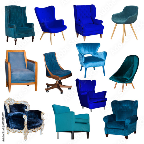 Set collage of different blue chair