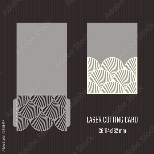 DIY laser cutting vector envelope. Wedding die cut invitation template. Cutout silhouette card. Scrapbook carved paperwork.