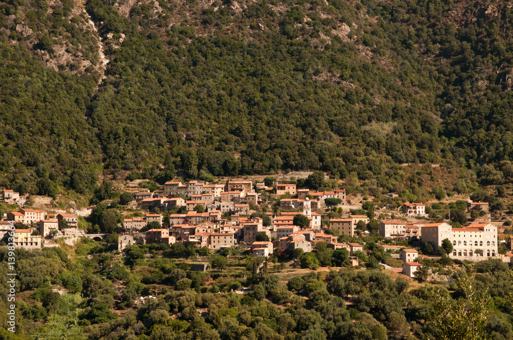Scenic mountain village on island of Corsica, France