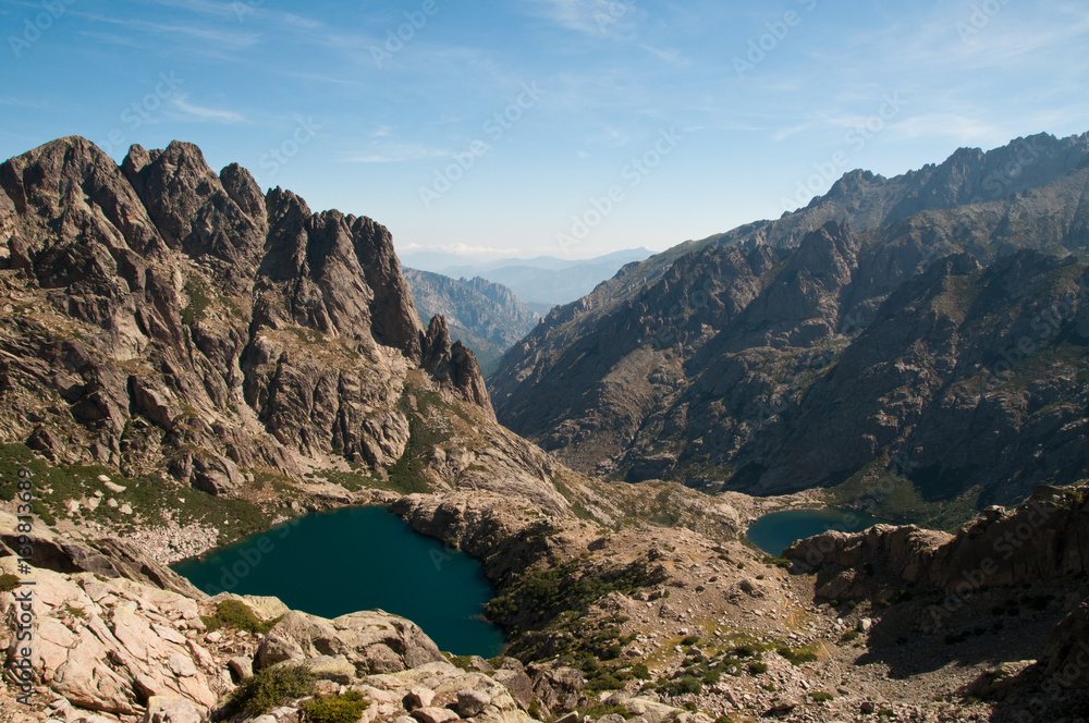 Scenic and beautiful mountain lake on Corsica island, France
