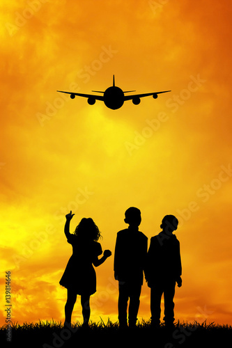 children looking the airplane