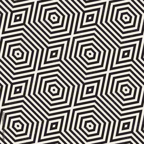 Vector Seamless Pattern. Repeating Lattice Abstract Background. Linear Grid From Striped Hexagonal Elements.