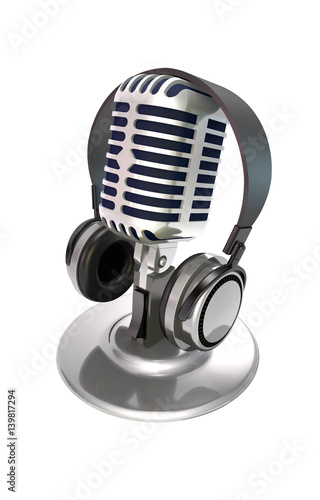 Microphone and headphone (3d illustration).