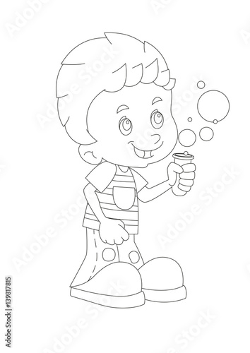 cartoon child standing having fun with science isolated coloring page
