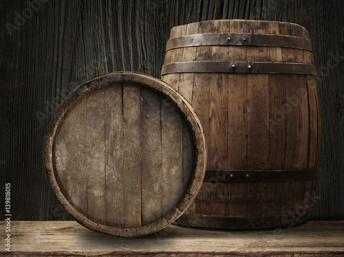 Wooden barrel for wine with steel ring. Clipping path included.
