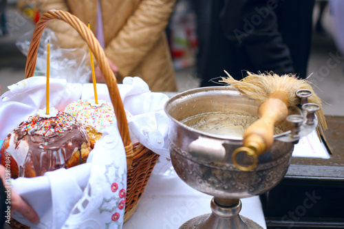 Photos Traditional consecration of festive cakes and eggs at Easter in the Orthodox Chu