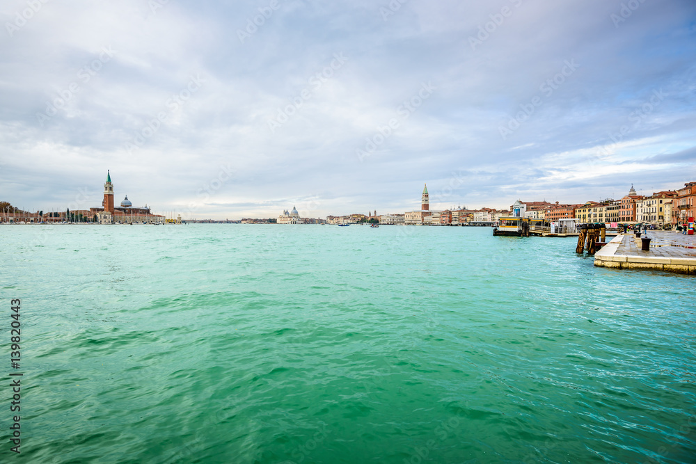 view of Venice waterfront, Piazza San Marco, San Giorgio di Maggiore church and The Doge's Palace, Venice, Italy, Europe