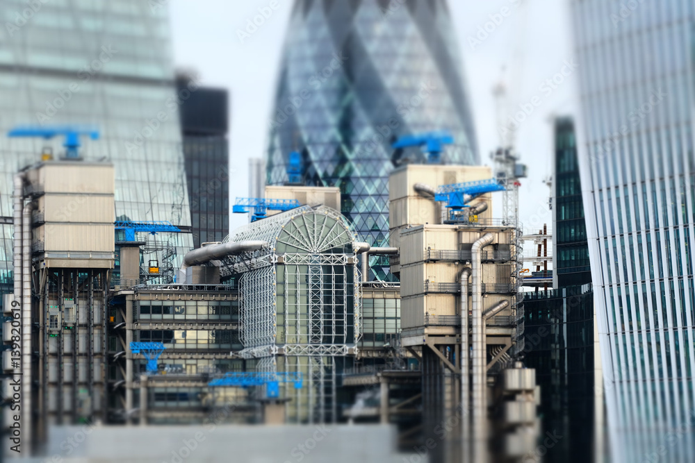 Minaturised Shot Of Buildings In London Financial District
