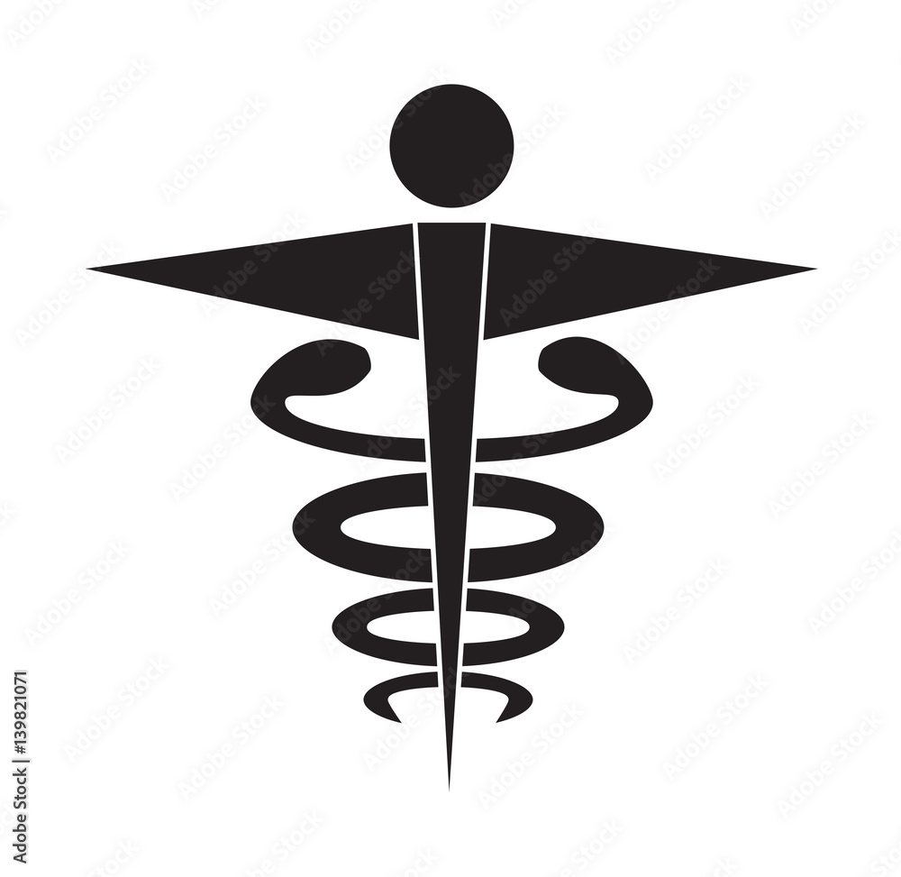 Black and white caduceus medical symbol icon vector isolated white ...