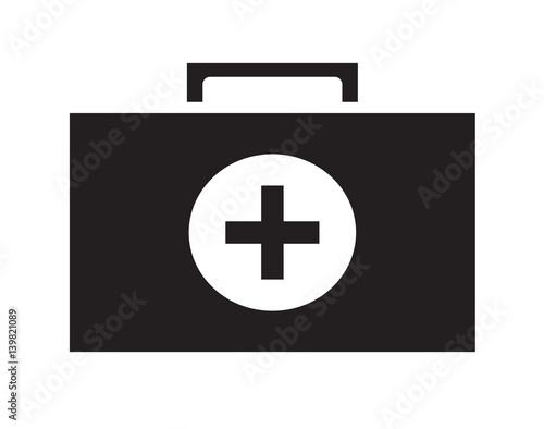 Black and White first aid kit icon vector isolated white background. Medical icons.