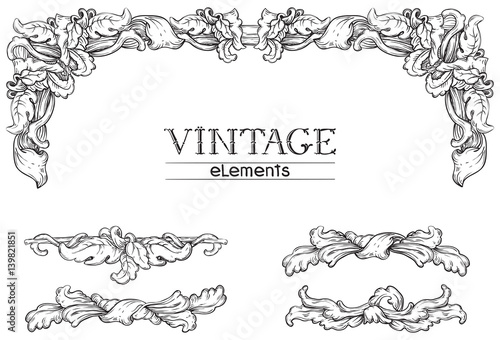 Vintage décor. Vector retro  elements  at old engraving style. 