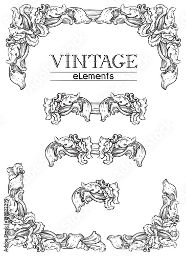 Vintage borders. Vector retro elements at old engraving style.